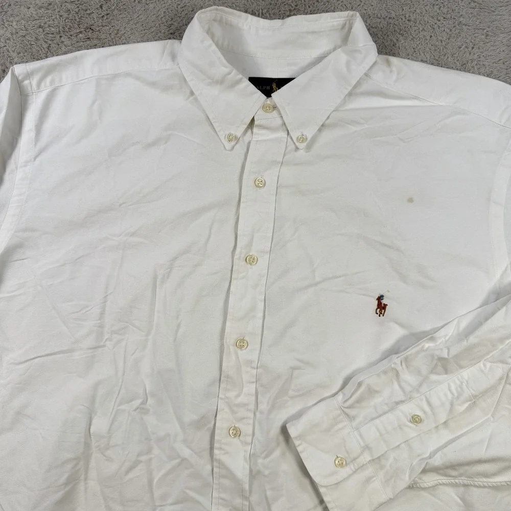 Polo Ralph Lauren Shirt Mens 2XB White Long Sleeve Button Down Flesh Pony Cotton